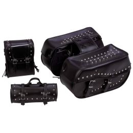 Diamond Plate&trade; 4pc Heavy-Duty Waterproof PVC Black Motorcycle Luggage Set