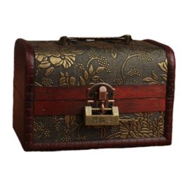 Vintage Style Wood Treasure Chest Secret Box Case Storage Accessory with Lock