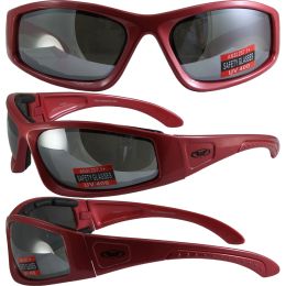 Triumphant Red FRAME Motorcycle Padded Glasses Z87+ Flash Mirror LENS