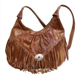 Shiny Brown Mexican Genuine Leather Hobo Style Fringe Purse