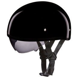 D.O.T. DAYTONA SKULL CAP W/ INNER SHIELD- HI-GLOSS BLACK (size: S)